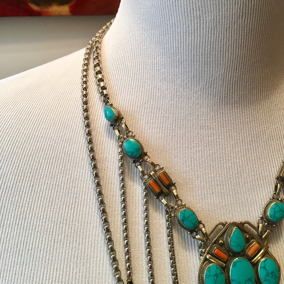 SOLD Free People silver necklace turquoise - Picture 3 of 8